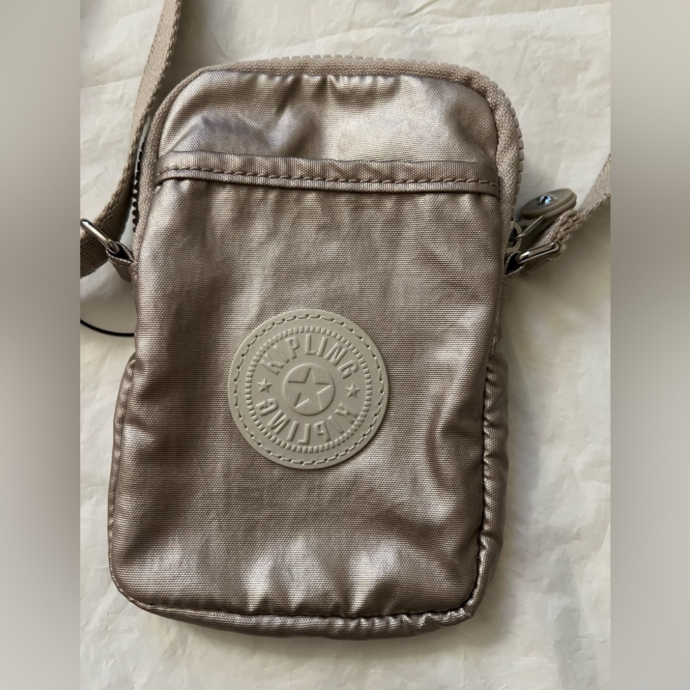 Authentic Kipling Tally Metallic Crossbody Phone Bag Metallic Rose Pink